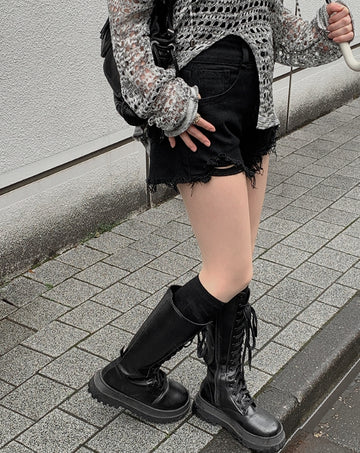 Chemi Black Damage Short Pants
